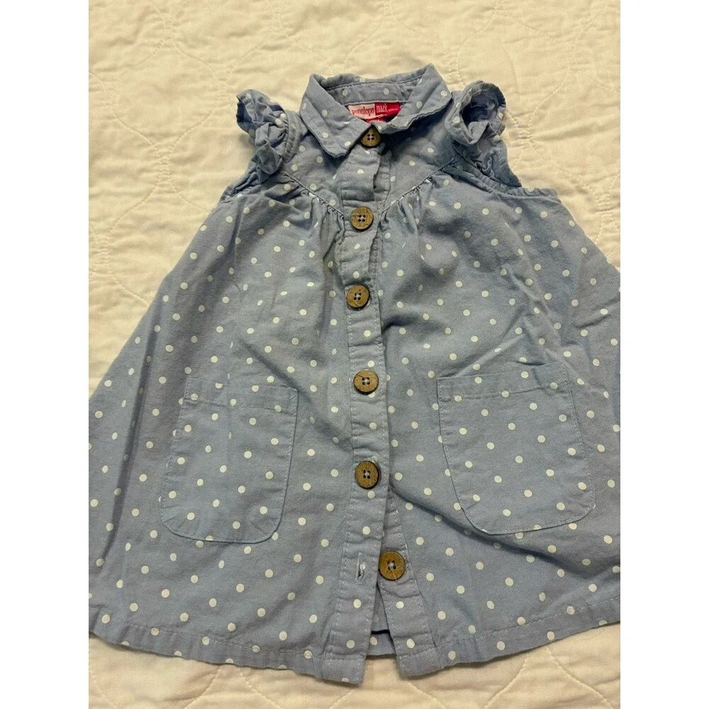 Penelope Mack Toddler Girls Blue Chambray Print Sleeveless Sun dress 18M EUC